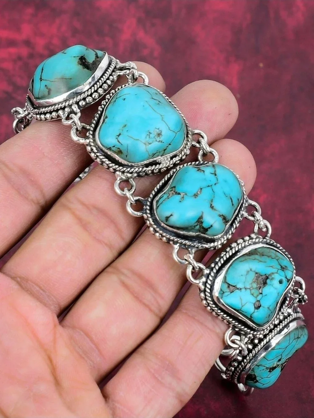 Turquoise Nugget Sterling Silver Bracelet